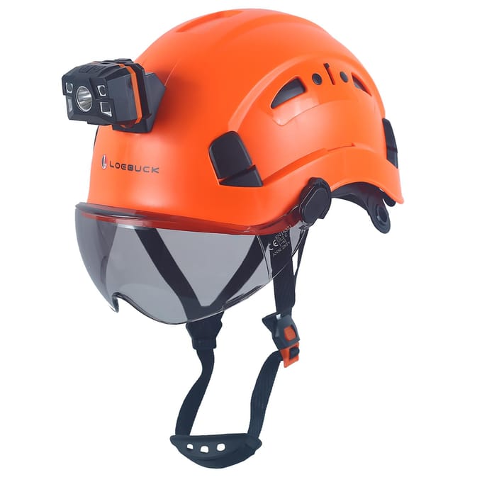 Casque de sécurité LOEBUCK avec lunettes et phare LED, Casque de protection industriel pour travaux de construction 53-64cm