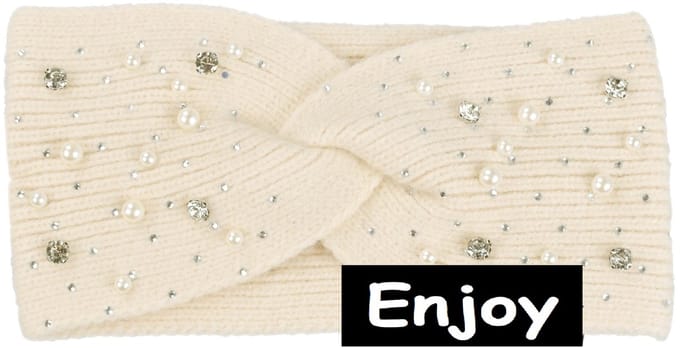 haarband- beige -met strass en parels -gebreid- eyecatcher-nieuw