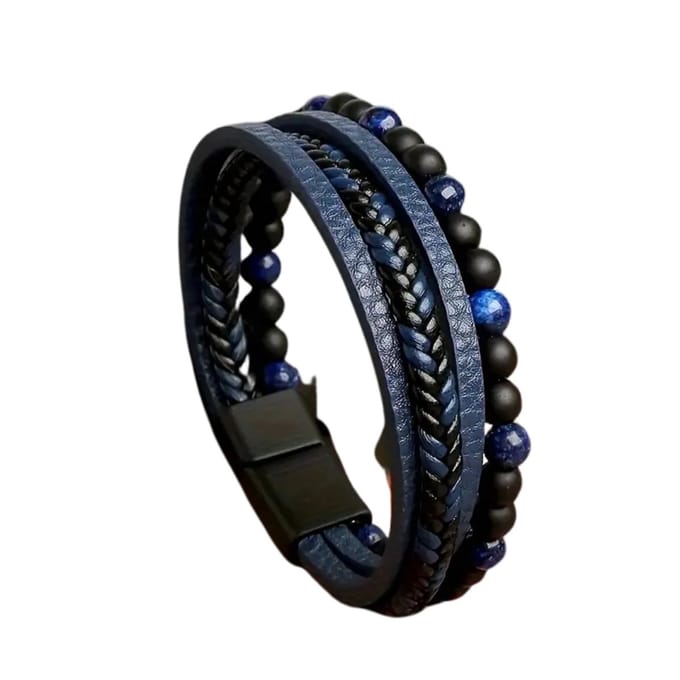 Nivard Armband - Staal - Nep Zilver - Heren - Blauw
