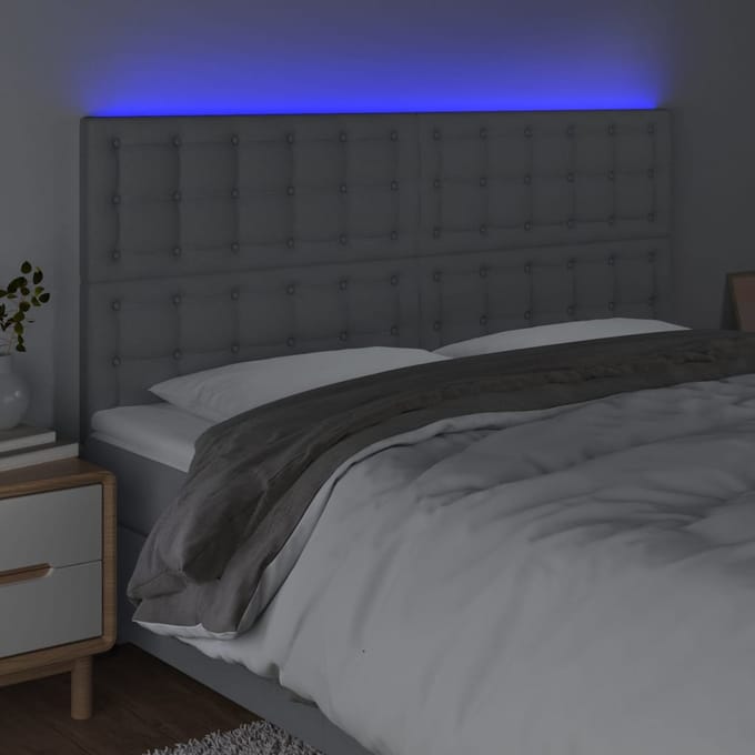 vidaXL - Hoofdbord - LED - 200x5x118/128 - cm - stof - lichtgrijs