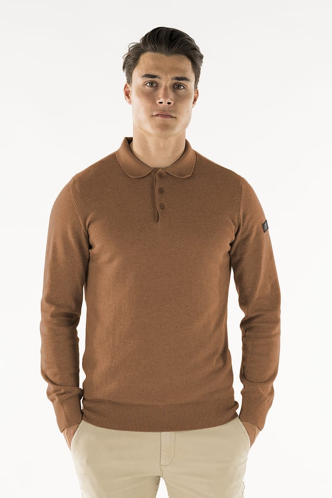 Presly & Sun Trui Brad Long Sleeve Knitted Polo Bruin