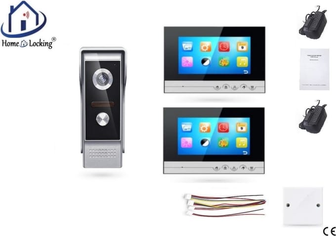 Home-Locking complete deur intercom/videofoon met 2 binnen panelen.DT-2211-1-2