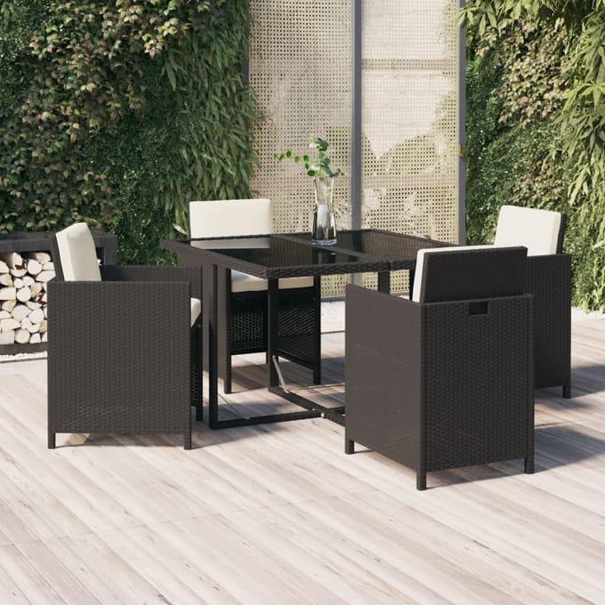 vidaXL - 5-delige - Tuinset - met - kussens - poly - rattan - zwart