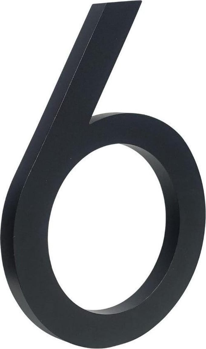 zwart huisnummer 6 - zwart modern huisnummer- 15cm hoog
