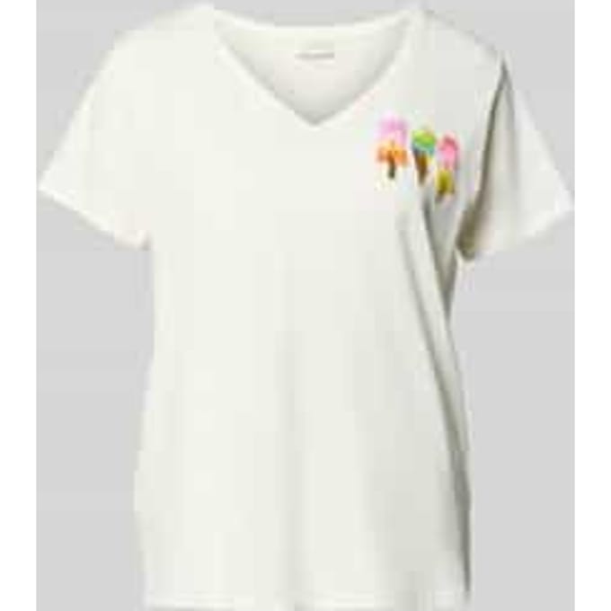 T-shirt met motiefprint en V-hals