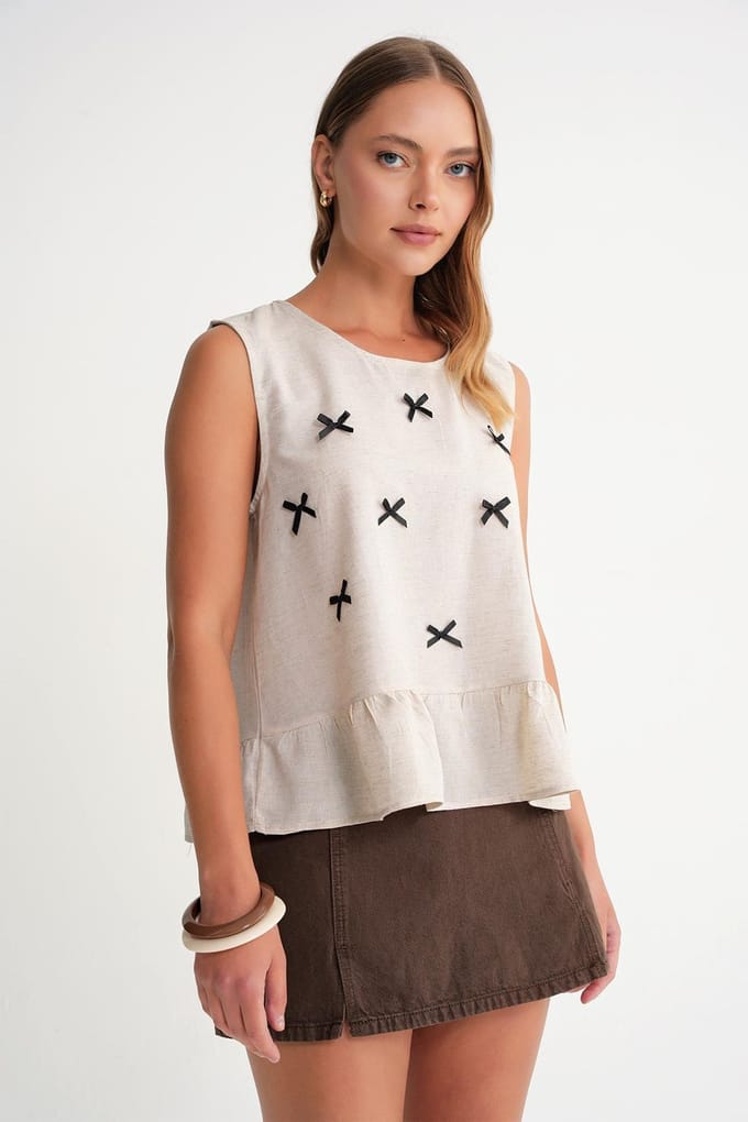 Ronde Hals Blouse met Strikdetail