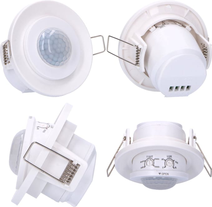 2in1 bewegingsmelder inbouw - 0 tot 1200W - Detectiebereik van 8 meter - Bewegingsmelders - Bewegingssensor binnen