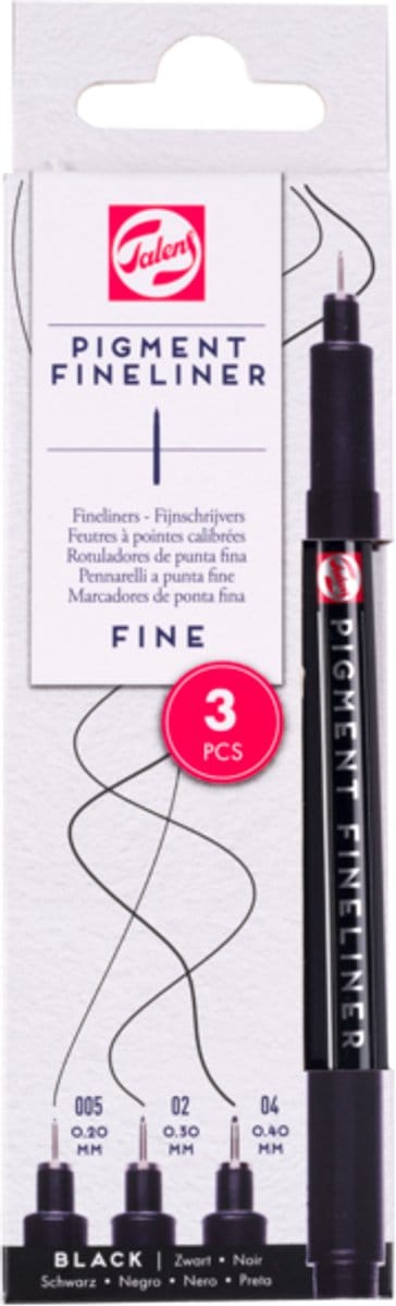 Talens Pigment Fineliner Set Fijn, 3 stuks