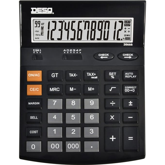 DESQ® | Bureau Rekenmachine groot | 12 Cijfers | XLarge | TAX | COST-SELL-MAR | CHECK&CORRECT