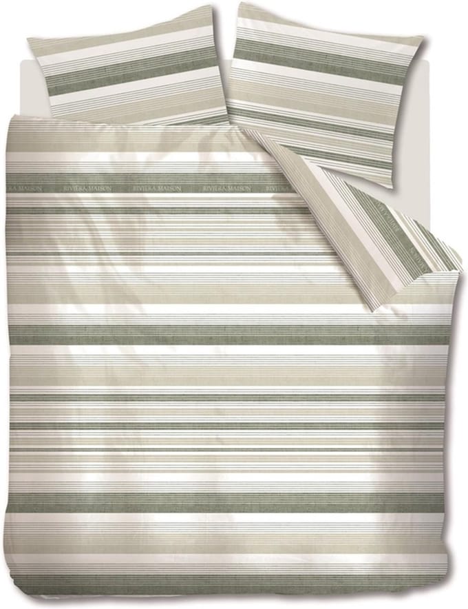 Rivièra Maison - Sturdy Stripe dekbedovertrek - Eenpersoons - 140x200/220 cm - Grijsgroen