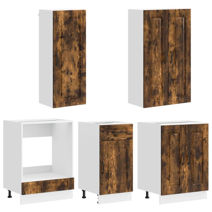 vidaXL - Keukenblok - KALMAR - 5 - st - Gerookt - eiken - Bewerkt - hout