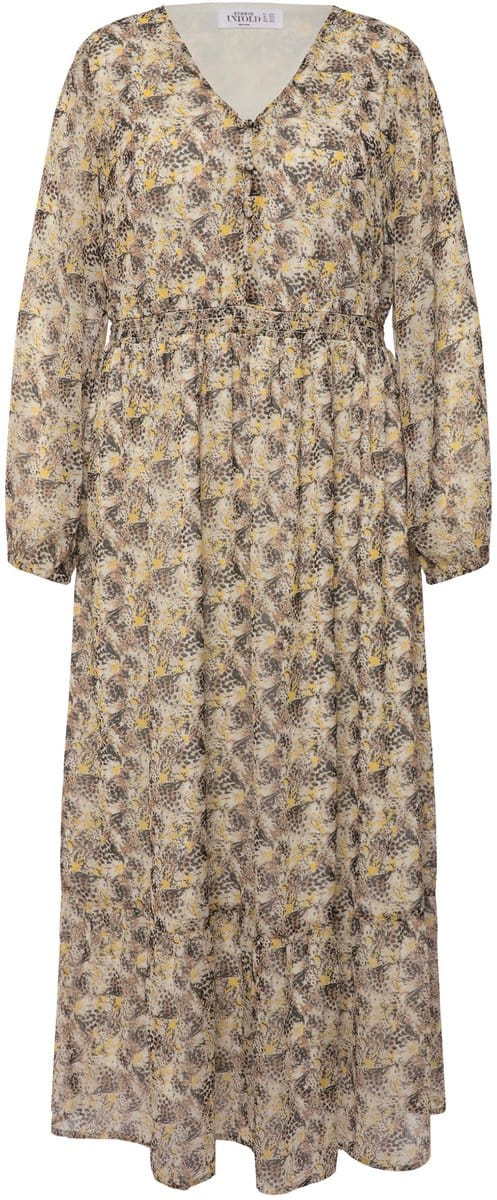 Studio Untold - Dames - Maxi-jurk A-lijn Leo minimal V-hals elastische taille - Taupe - Maat 46+