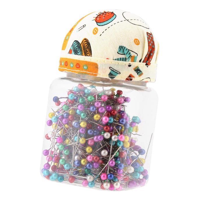 500Pcs Beads Needles Quilting Pins in Orange Fabric Covered Pin Cushion Bottle Sewing Craft beige