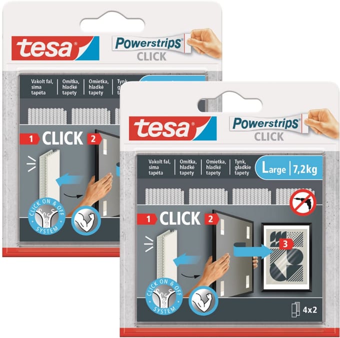 Tesa POWERSTRIPS CLICK - Zelfklevende Klittenband - 4 Paren - Maat L