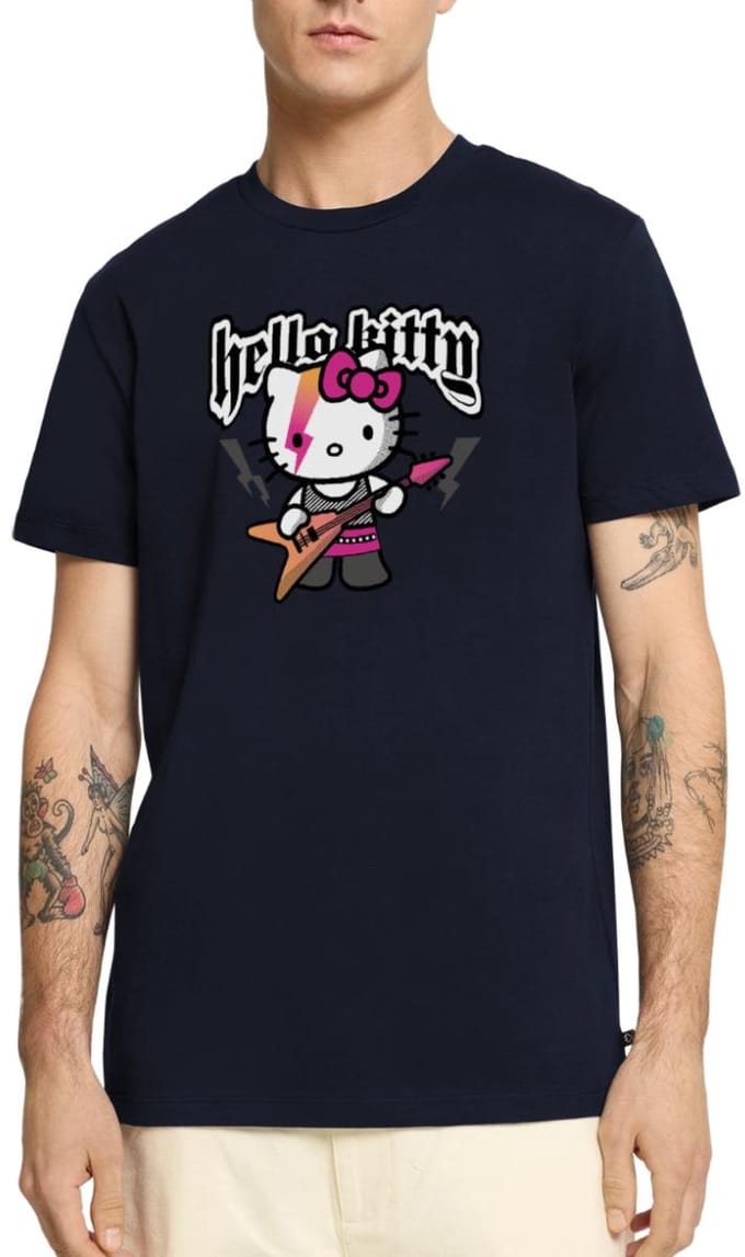 Hello Kitty In Een Rockoutfit Speelt E-gitaar Premium T Shirt Heren
