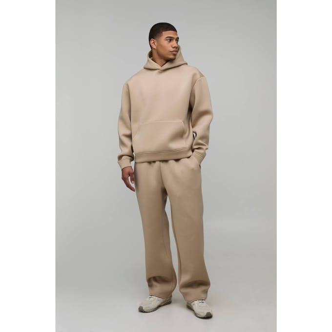 Oversized Boxy Bonded Scuba Hooded Trainingspak | Taupe | Size Medium