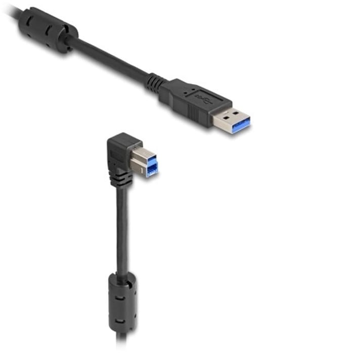 USB-A - USB-B haaks (beneden) kabel | USB3.0 5 Gbps | 10W | zwart | 5 meter