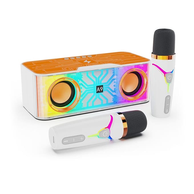 Machine de karaoké transparente avec haut-parleur et microphone BT portable avec 2 haut-parleurs sans fil orange