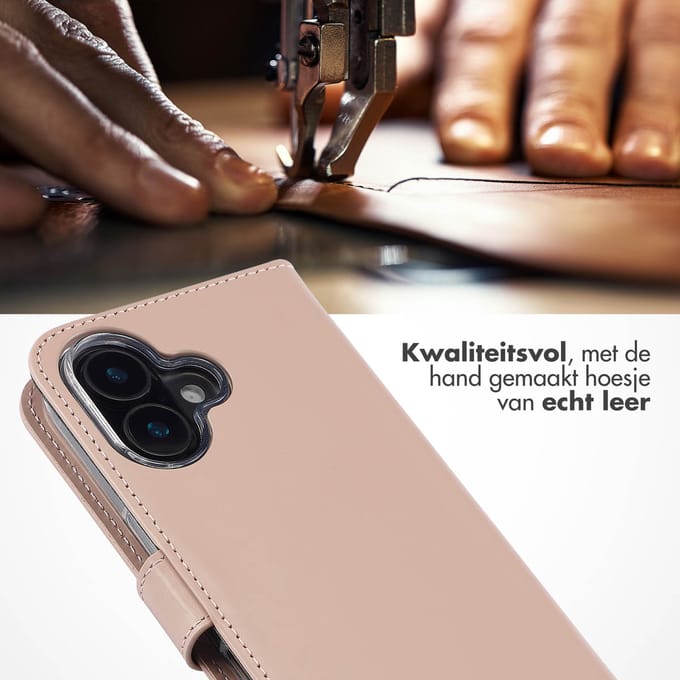 Selencia Hoesje - Geschikt voor Apple iPhone 16 - Echt Lederen Bookcase - Dusty Pink