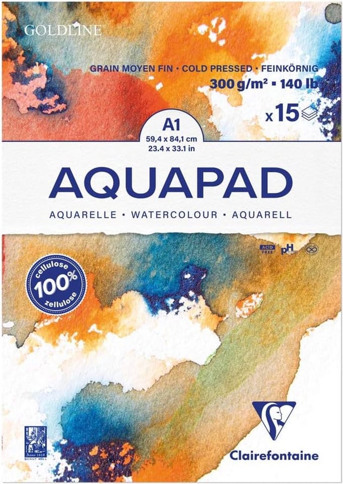 Blok Aquarelpapier 300g Medium A1 Lijmbinding Ongestreken Wit