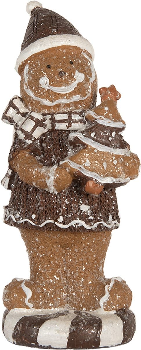 Clayre & Eef Kerstdecoratie Beeld Gingerbread man 8x8x20 cm Bruin Kunststof