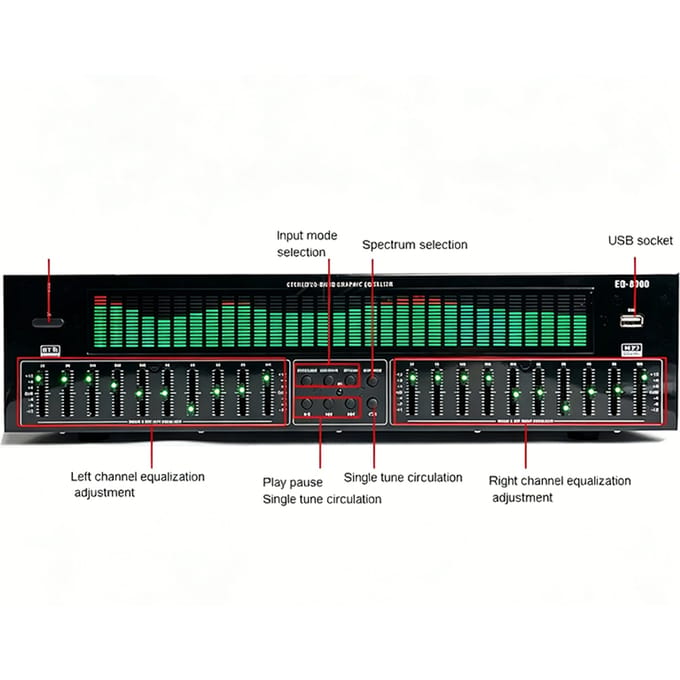 EQ8000 20-bands grafische equalizer Bluetooth 5.3 Fiber Coaxial digitale audio decoder voorversterker speler AC220V