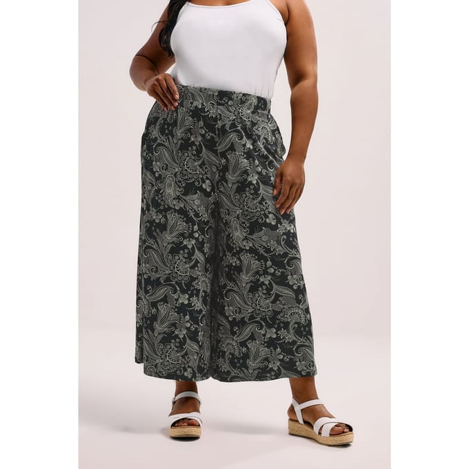 Yours Zwarte Paisley Print Midaxi Culottes Size 50-52