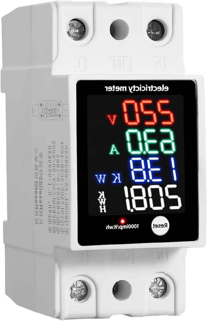 Digitale Energiemeter - Stroommeter Vermogensmeter - Energie Verbruik Monitoren - Vlamvertragende Behuizing - 35mm DIN Rail - Wit
