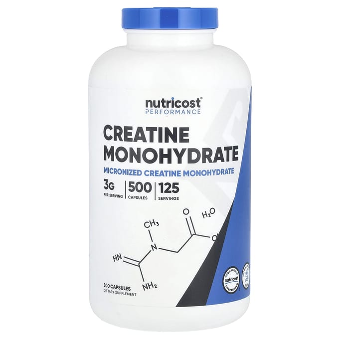 Nutricost, Performance Athlétique, Monohydrate de Créatine, 3 g, 500 Capsules (0,75 g par capsule)