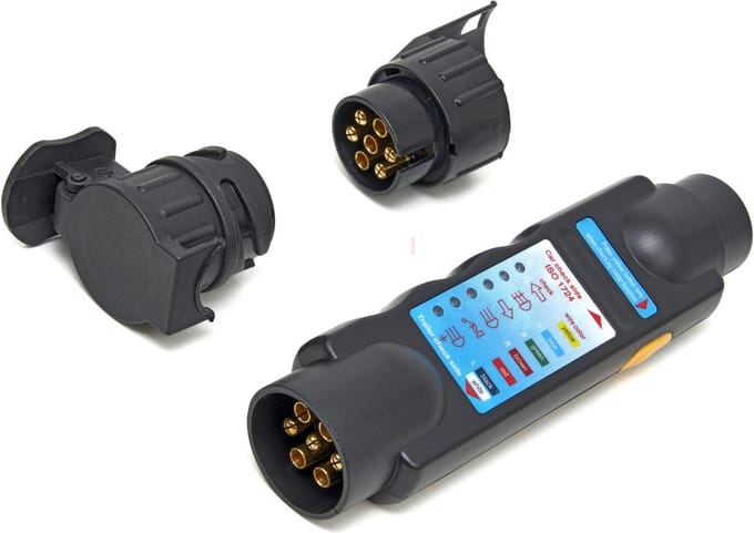 HBM Aanhangwagen Stekkertester Met 2 Adapters 7 en 13 Polig 12 Volt