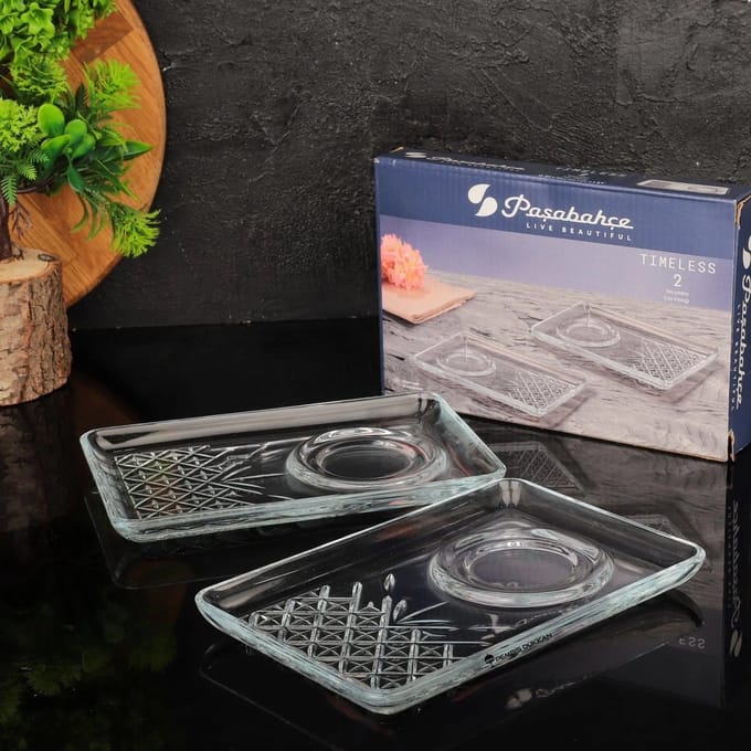 Pasabahce Timeless 54851 - Glazen Theeonderzetters - Set van 2 - 182 x 120.5 mm