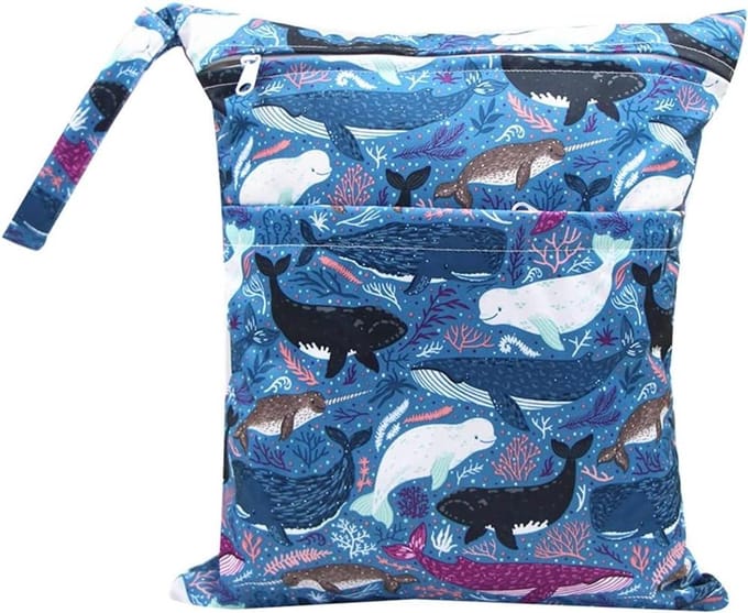 Luiertas - Natte tas - Baby verzorgen - Dubbele ritssluiting - 30 x 36 cm - Wal-blauw