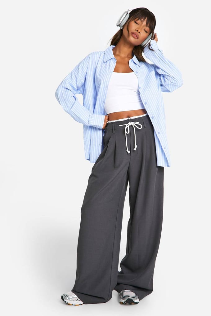 boohoo Dames Stripe Oversized Shirt | Babyblauw | Maat: 36