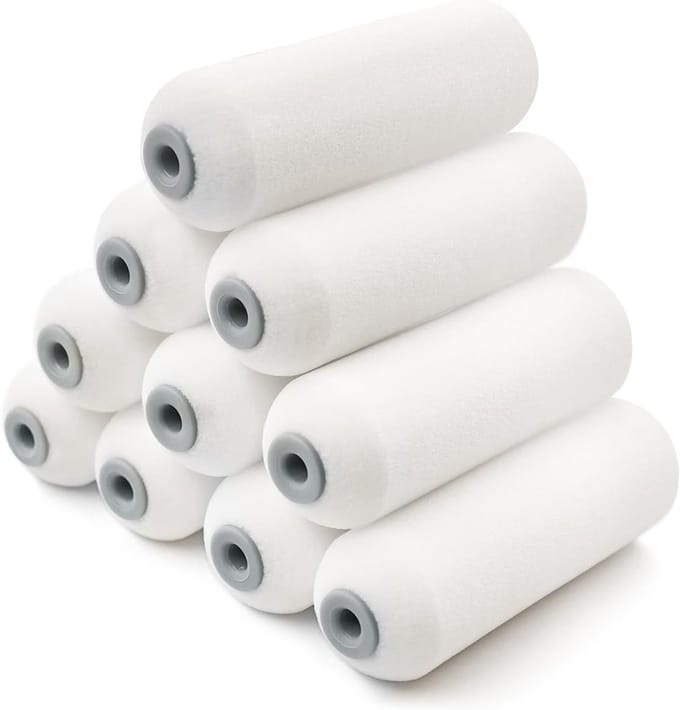 Mini verfrollers 100 mm - 10 stuks - schuim met hoge dichtheid voor gladde oppervlakken