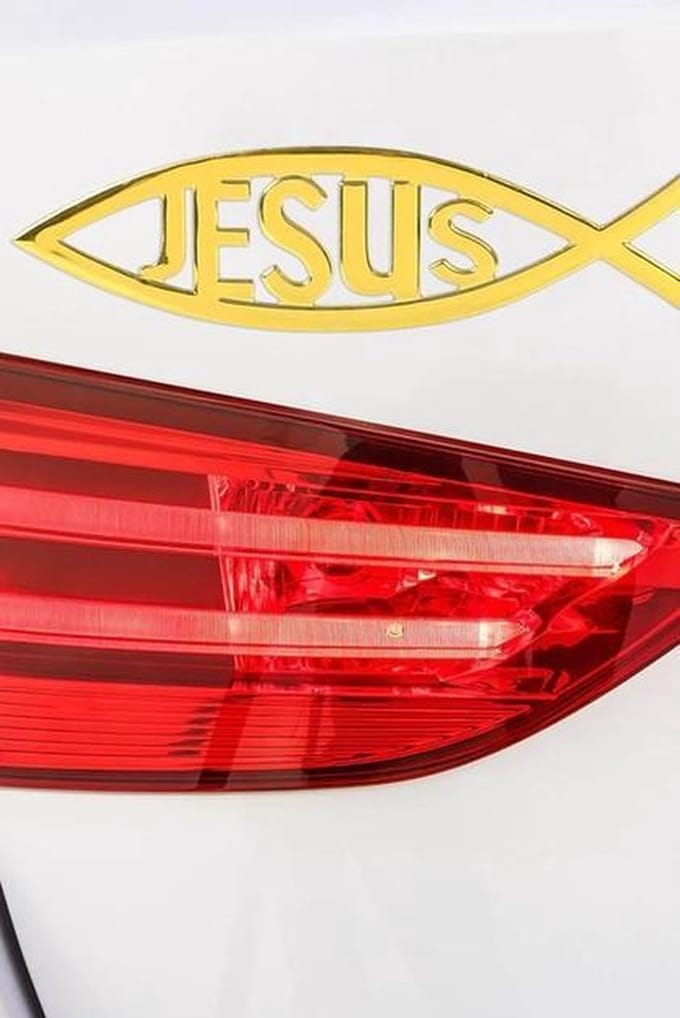 Auto sticker ichtus vis goudkleur.