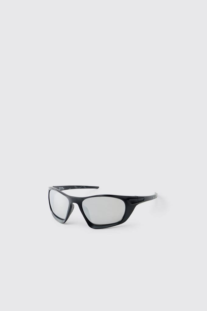 Plastic Zilveren Lens Racer Zonnebril | Black