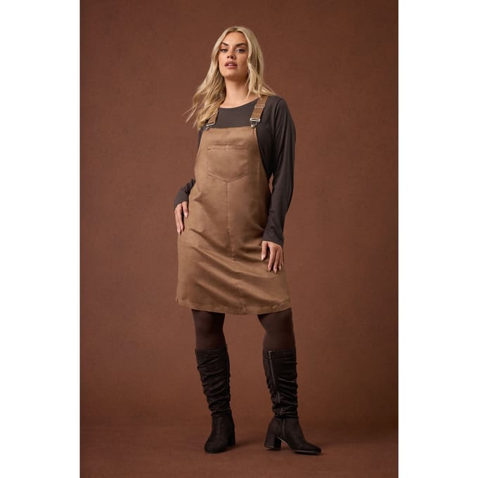Yours Bruine Faux Suède Pinafore Jurk Size 48