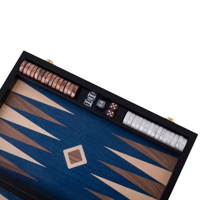 Backgammon 18" blauw, walnut & maple trangle - Longfield