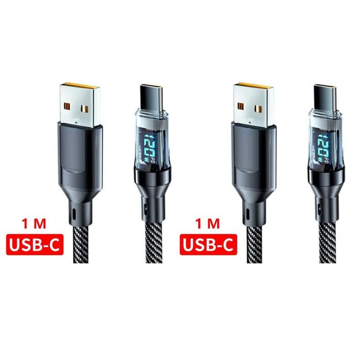 Câble USB type-c vers Type C 120W 6A, charge rapide, câble de données avec affichage LED, pour Xiaomi, Samsung, Huawei 1M-2pcs