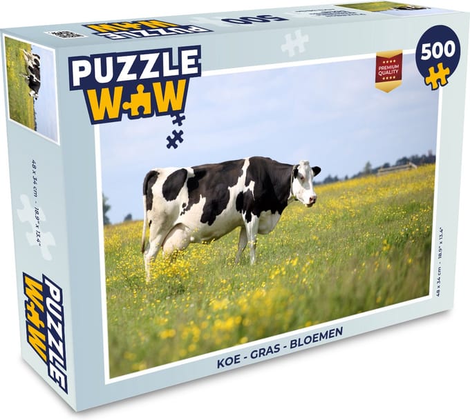 Puzzel Koe - Gras - Bloemen - Legpuzzel - Puzzel 500 stukjes