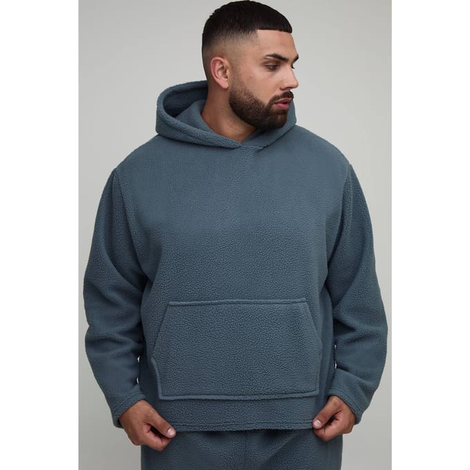 Plus Borg Oversized Boxy Hoodie | Slate Grey | Size 3XL