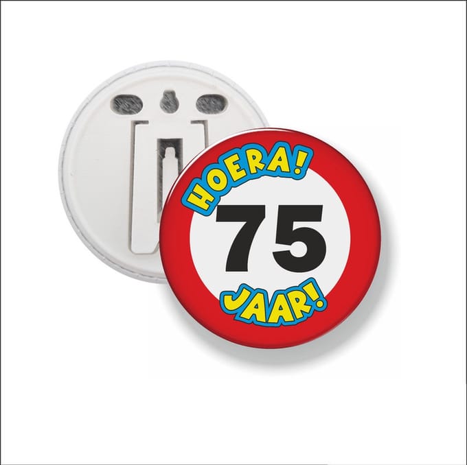 Button Met Clip 58 MM - Hoera 75 Jaar