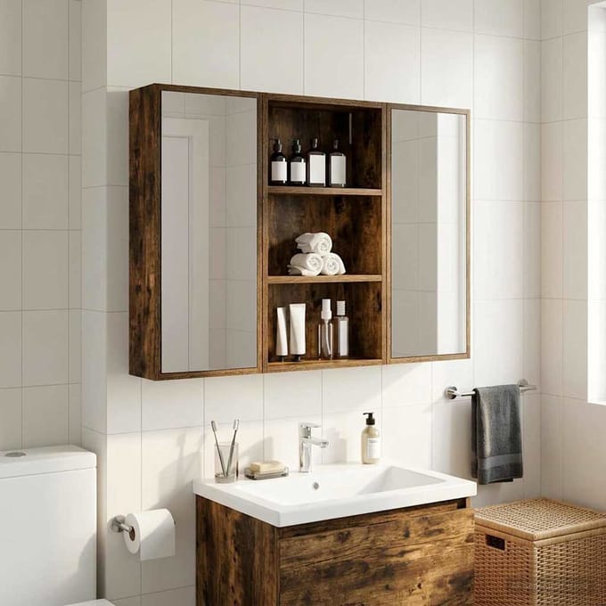 vidaXL - Badkamer - wandkast - Gerookte - Eik - 40 - x - 14 - x - 70 - cm