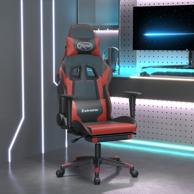vidaXL - Gamestoel - met - voetensteun - kunstleer - wit - en - wijnrood