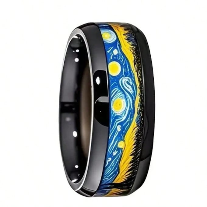 Bague en Acier Inoxydable Nuit Étoilée de Van Gogh Noire 8 black