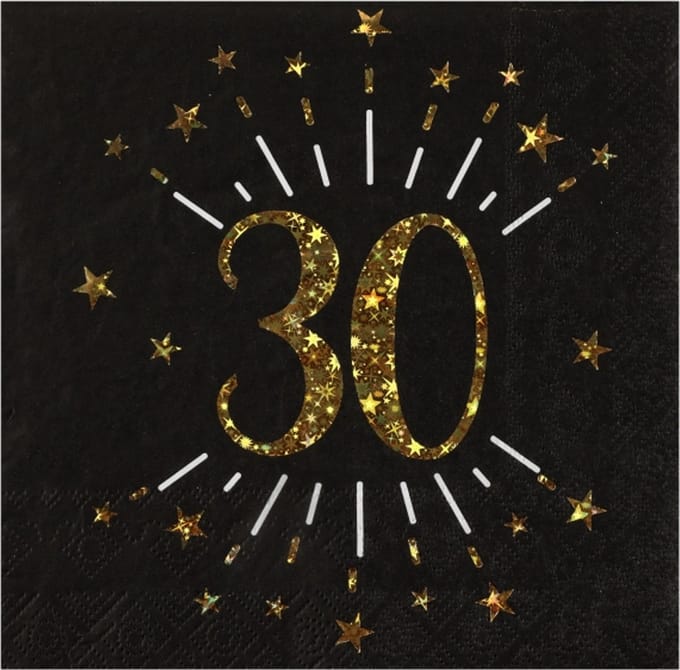 Santex Verjaardag feest servetten leeftijd - 10x - 30 jaar - goud - 33 x 33 cm