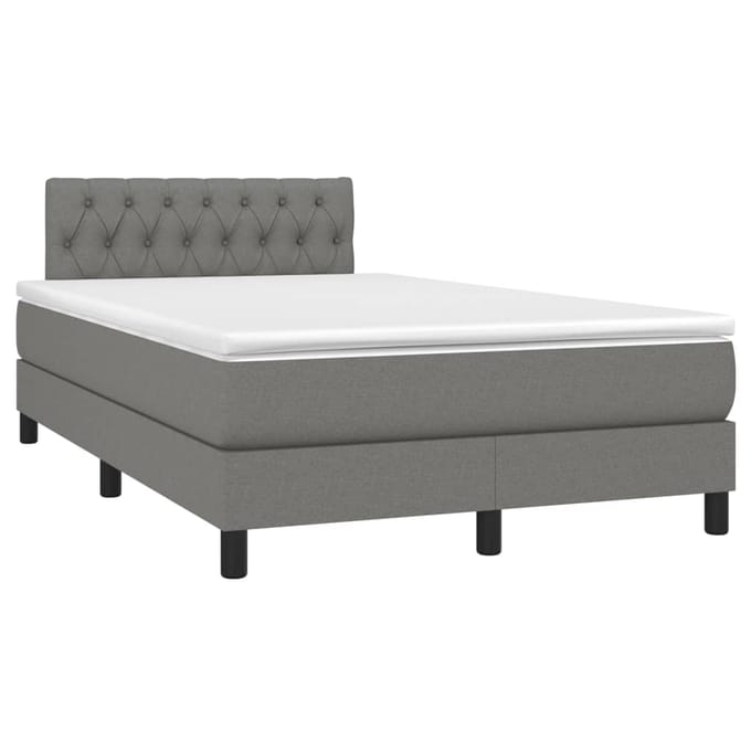 vidaXL - Boxspring - met - matras - en - LED - stof - donkergrijs - 120x200 - cm