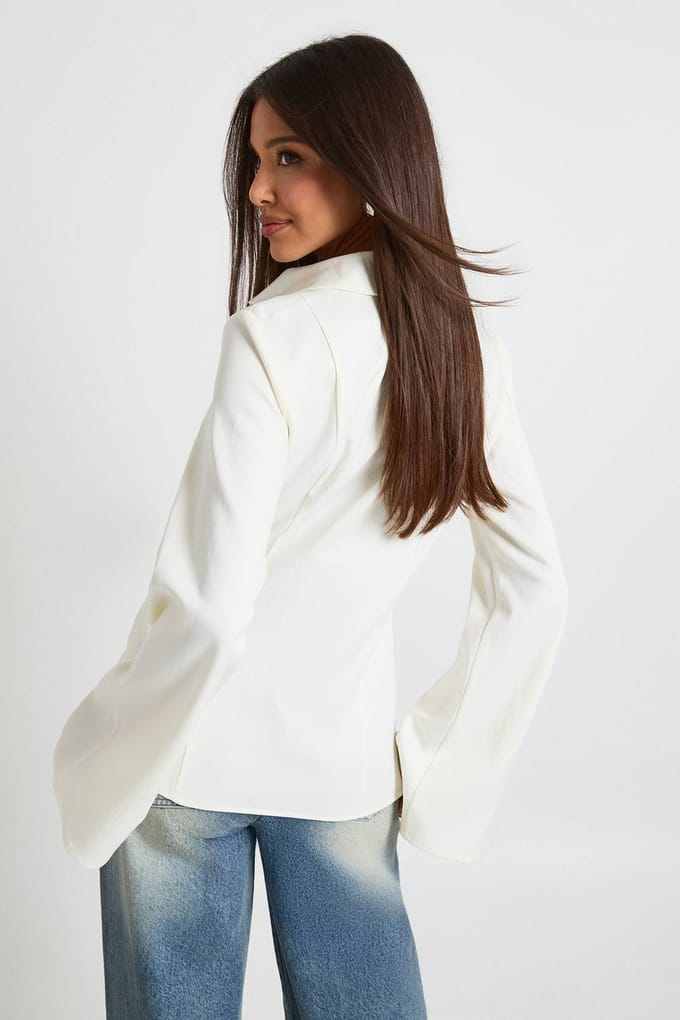 boohoo Dames Gedrapeerd Shirt met Taille | Ivoor | Maat: 42