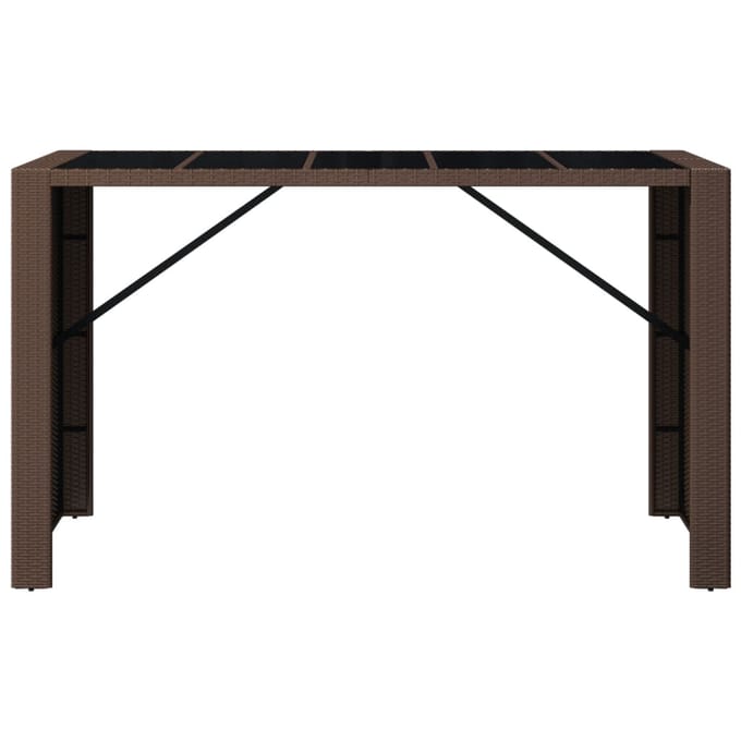 vidaXL - Bartafel - met - glazen - blad - 185x80x110 - cm - poly - rattan - bruin