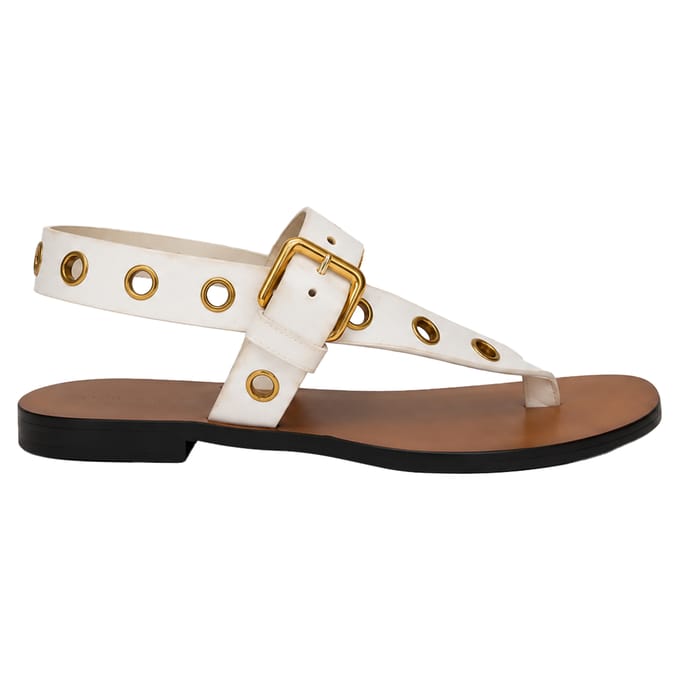 Celine Eyelet T-Strap Platte Sandalen in Wit Leer